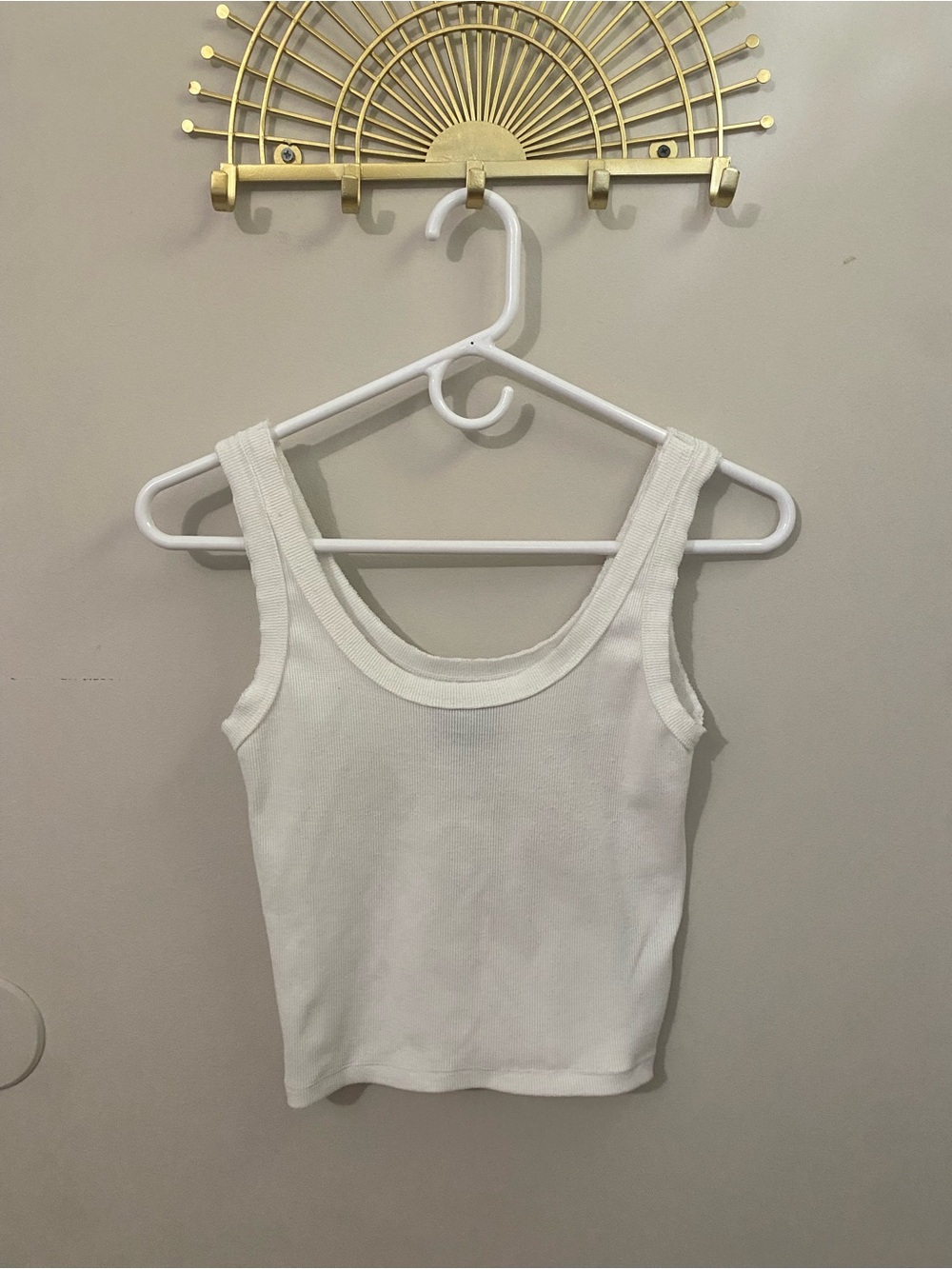 Angie White Ribbed Scoop Tank Top